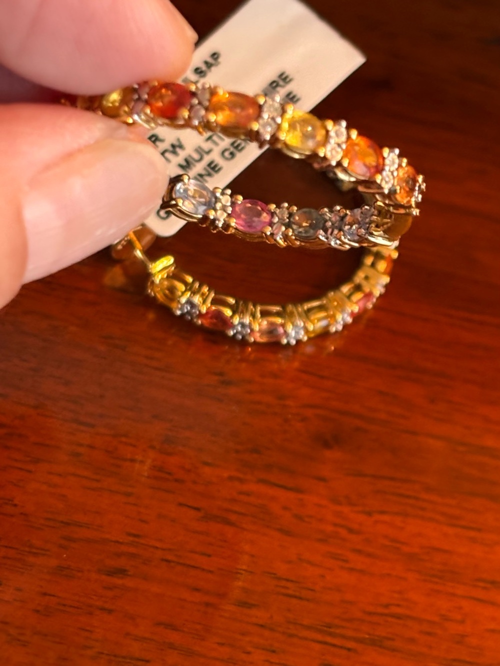 Gold-Tone Multicolor sapphire Hoop Earrings - Women Jewelry - Picture 2 of 7